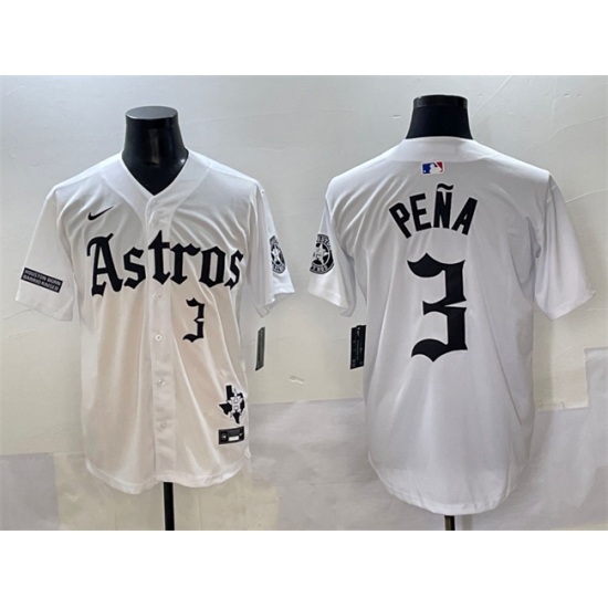 Men's Houston Astros 3 Jeremy Pena White Gothic 'Houston Born Barrio Raised' Limited Stitched Baseball Jersey