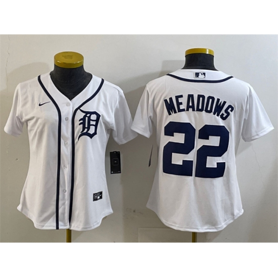 Women's Detroit Tigers 22 Parker Meadows White Cool Base Stitched Baseball Jersey(Run Small)