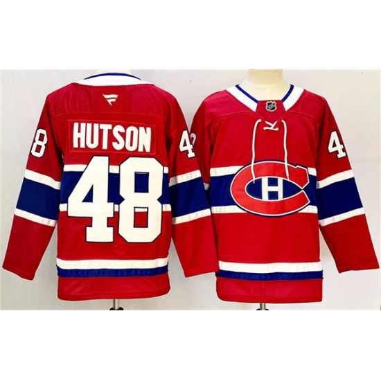 Men's Montreal Canadiens 48 Lane Hutson Red 2024-25 Stitched Jersey