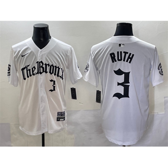 Men's New York Yankees 3 Babe Ruth White 'Gothic Legacy Edition' Vapor Premier Limited Stitched Baseball Jersey