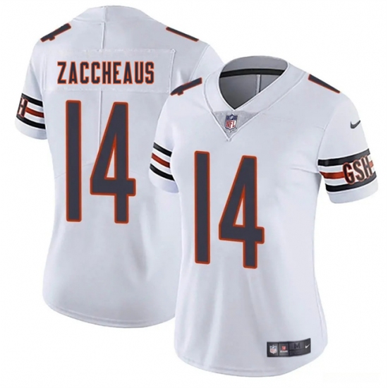 Women's Chicago Bears 14 Olamide Zaccheaus White 2025 Vapor Stitched Jersey(Run Small)