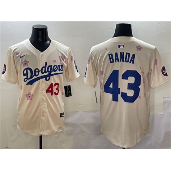 Men's Los Angeles Dodgers 43 Anthony Banda Cream 2025 Tokyo Series Limited Stitched Baseball Jersey