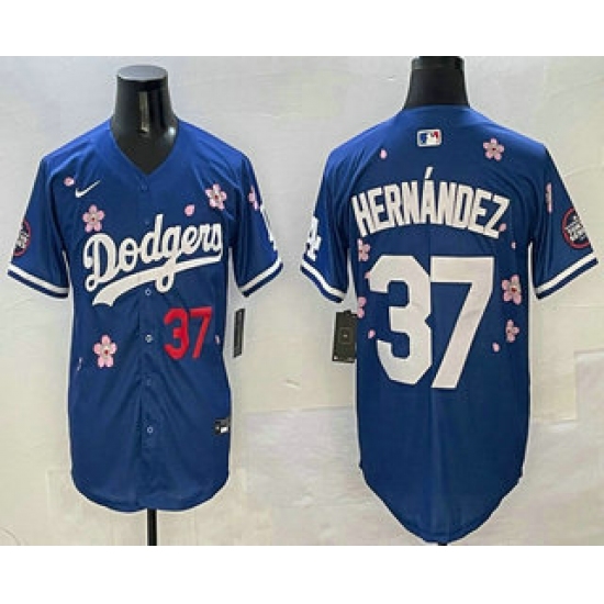 Men's Los Angeles Dodgers 37 Teoscar Hernandez Blue 2025 Tokyo Series Limited Jersey